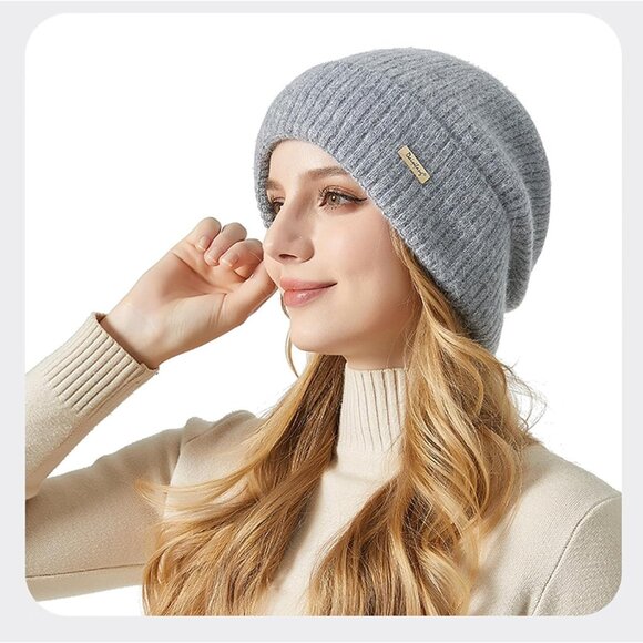 Womens Warm Knit Beanie Hat Thick Cotton Lined Slouchy Skull Cap for Fall Winter - Picture 6 of 7
